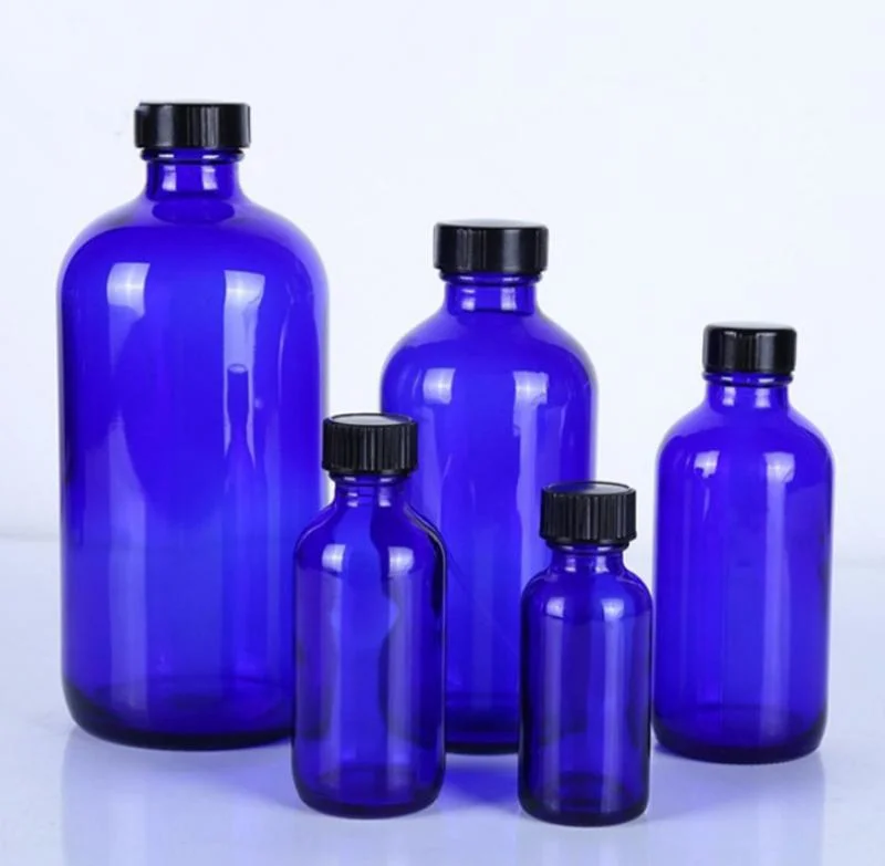 15ml 30ml 60ml 120ml 250ml 500ml 1000ml Cobalt Blue or Amber Boston Round Glass Bottle