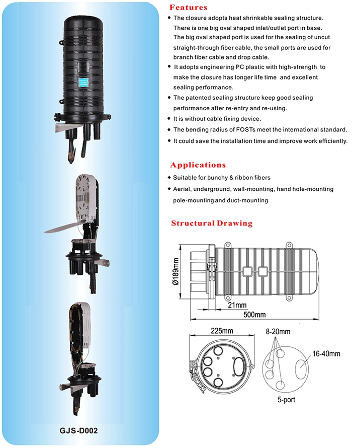 Large Capcity 1 in 4 out Cap Type 192 Fiber Optical Fiber Splice Closure